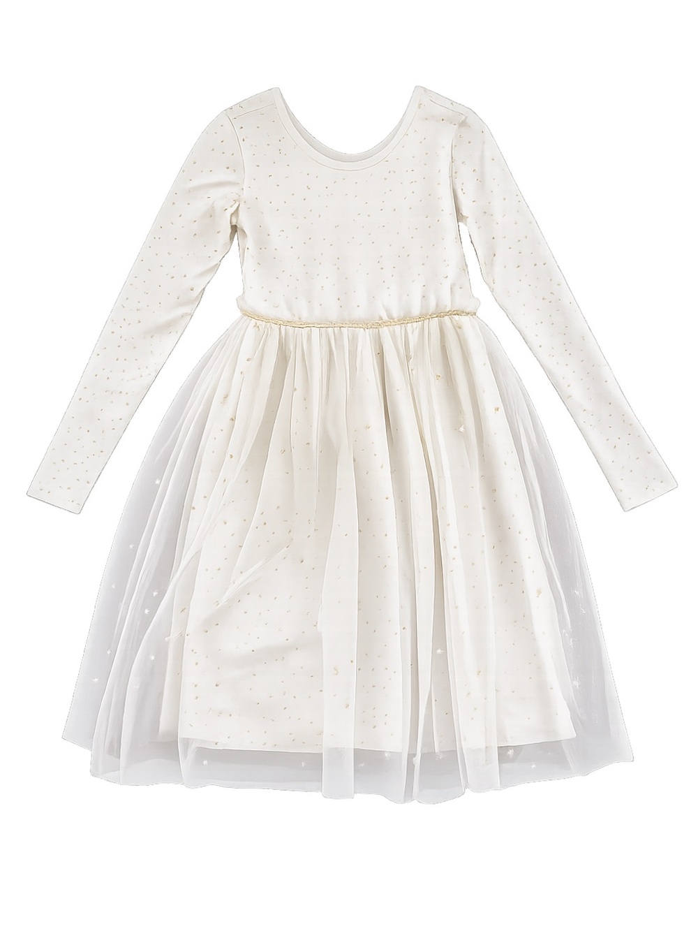 Hanna Andersson Ivory Long-Sleeve Tulle Party Dress with Gold Accents